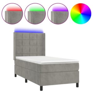 Κρεβάτι Boxspring με Στρώμα & LED Αν.Γκρι 90x200 εκ. Βελούδινο