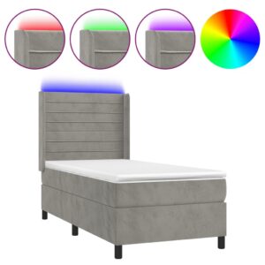 Κρεβάτι Boxspring με Στρώμα & LED Αν.Γκρι 90x200 εκ. Βελούδινο