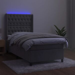 Κρεβάτι Boxspring με Στρώμα & LED Αν.Γκρι 90x200 εκ. Βελούδινο