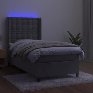 Κρεβάτι Boxspring με Στρώμα & LED Αν.Γκρι 90x200 εκ. Βελούδινο