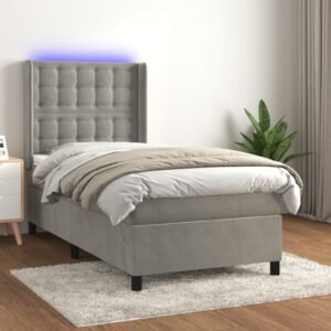 Κρεβάτι Boxspring με Στρώμα & LED Αν.Γκρι 90x200 εκ. Βελούδινο