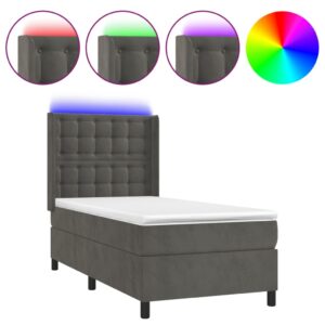 Κρεβάτι Boxspring με Στρώμα & LED Σκ. Γκρι 90x200 εκ. Βελούδινο