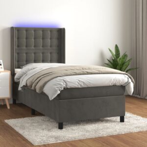 Κρεβάτι Boxspring με Στρώμα & LED Σκ. Γκρι 90x200 εκ. Βελούδινο