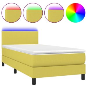 Κρεβάτι Boxspring με Στρώμα & LED Πράσινο 90x190 εκ. Υφασμάτινο