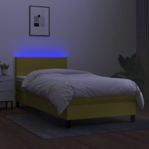 Κρεβάτι Boxspring με Στρώμα & LED Πράσινο 90x190 εκ. Υφασμάτινο