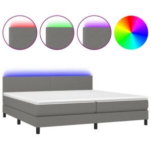 Κρεβάτι Boxspring με Στρώμα & LED Σκ.Γκρι 200x200εκ. Υφασμάτινο