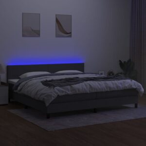 Κρεβάτι Boxspring με Στρώμα & LED Σκ.Γκρι 200x200εκ. Υφασμάτινο