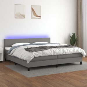 Κρεβάτι Boxspring με Στρώμα & LED Σκ.Γκρι 200x200εκ. Υφασμάτινο