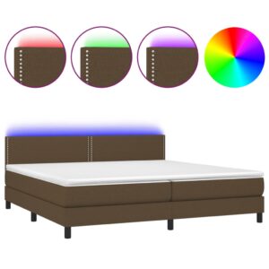 Κρεβάτι Boxspring με Στρώμα & LED Σκ.Καφέ 200x200 εκ Υφασμάτινο