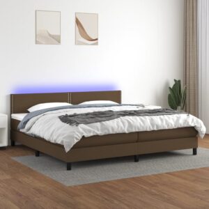 Κρεβάτι Boxspring με Στρώμα & LED Σκ.Καφέ 200x200 εκ Υφασμάτινο