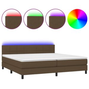 Κρεβάτι Boxspring με Στρώμα & LED Σκ.Καφέ 200x200 εκ Υφασμάτινο