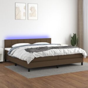 Κρεβάτι Boxspring με Στρώμα & LED Σκ.Καφέ 200x200 εκ Υφασμάτινο