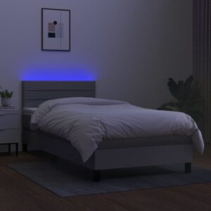 Κρεβάτι Boxspring με Στρώμα & LED Αν.Γκρι 90x200 εκ. Υφασμάτινο