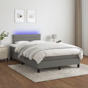 Κρεβάτι Boxspring με Στρώμα & LED Σκ.Γκρι 120x200 εκ Υφασμάτινο