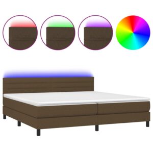 Κρεβάτι Boxspring με Στρώμα & LED Σκ.Καφέ 200x200 εκ Υφασμάτινο