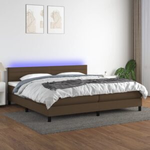 Κρεβάτι Boxspring με Στρώμα & LED Σκ.Καφέ 200x200 εκ Υφασμάτινο