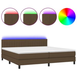 Κρεβάτι Boxspring με Στρώμα & LED Σκ.Καφέ 200x200 εκ Υφασμάτινο