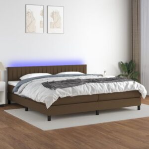 Κρεβάτι Boxspring με Στρώμα & LED Σκ.Καφέ 200x200 εκ Υφασμάτινο