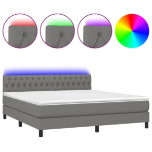 Κρεβάτι Boxspring με Στρώμα & LED Σκ.Γκρι 180x200 εκ Υφασμάτινο