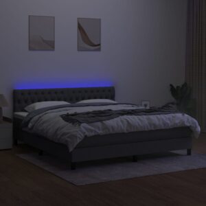 Κρεβάτι Boxspring με Στρώμα & LED Σκ.Γκρι 180x200 εκ Υφασμάτινο