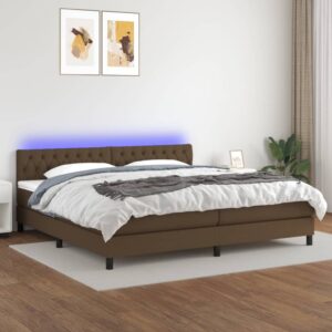 Κρεβάτι Boxspring με Στρώμα & LED Σκ.Καφέ 200x200 εκ Υφασμάτινο