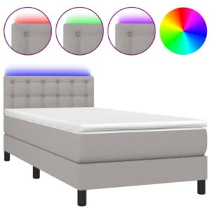 Κρεβάτι Boxspring με Στρώμα & LED Αν.Γκρι 90x200 εκ. Υφασμάτινο