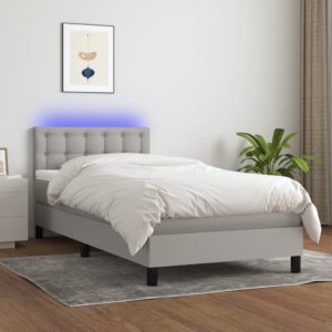 Κρεβάτι Boxspring με Στρώμα & LED Αν.Γκρι 90x200 εκ. Υφασμάτινο