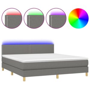 Κρεβάτι Boxspring με Στρώμα & LED Σκ.Γκρι 180x200 εκ Υφασμάτινο