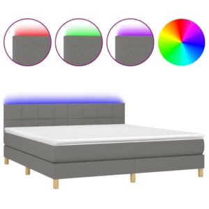 Κρεβάτι Boxspring με Στρώμα & LED Σκ.Γκρι 160x200 εκ Υφασμάτινο