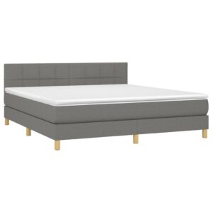 Κρεβάτι Boxspring με Στρώμα & LED Σκ.Γκρι 160x200 εκ Υφασμάτινο