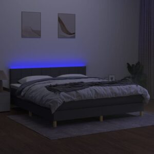 Κρεβάτι Boxspring με Στρώμα & LED Σκ.Γκρι 180x200 εκ Υφασμάτινο