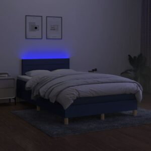 Κρεβάτι Boxspring με Στρώμα & LED Μπλε 120x200 εκ. Υφασμάτινο