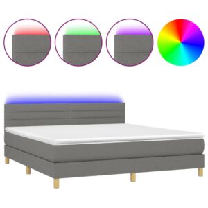 Κρεβάτι Boxspring με Στρώμα & LED Σκ.Γκρι 160x200 εκ Υφασμάτινο