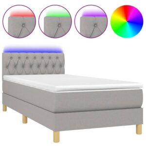 Κρεβάτι Boxspring με Στρώμα & LED Αν.Γκρι 90x200 εκ. Υφασμάτινο