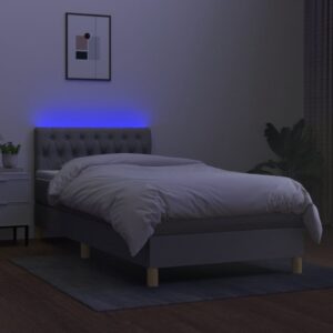 Κρεβάτι Boxspring με Στρώμα & LED Αν.Γκρι 90x200 εκ. Υφασμάτινο