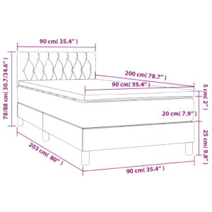 Κρεβάτι Boxspring με Στρώμα & LED Αν.Γκρι 90x200 εκ. Υφασμάτινο