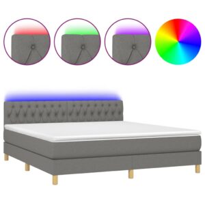 Κρεβάτι Boxspring με Στρώμα & LED Σκ.Γκρι 160x200 εκ Υφασμάτινο