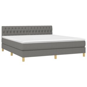 Κρεβάτι Boxspring με Στρώμα & LED Σκ.Γκρι 180x200 εκ Υφασμάτινο