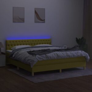 Κρεβάτι Boxspring με Στρώμα & LED Πράσινο 180x200 εκ Υφασμάτινο