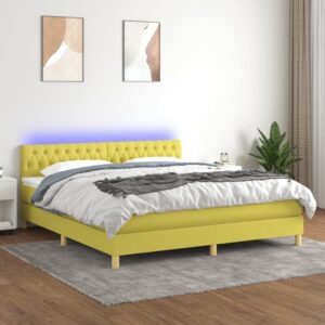 Κρεβάτι Boxspring με Στρώμα & LED Πράσινο 180x200 εκ Υφασμάτινο