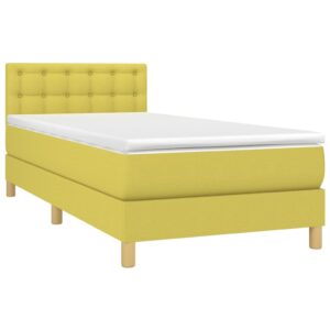 Κρεβάτι Boxspring με Στρώμα & LED Πράσινο 90x200 εκ. Υφασμάτινο