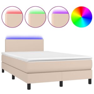 Κρεβάτι Boxspring Στρώμα&LED Καπουτσίνο 120x200 εκ. Συνθ. Δέρμα