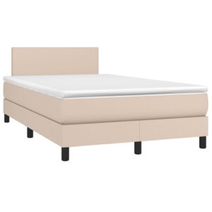 Κρεβάτι Boxspring Στρώμα&LED Καπουτσίνο 120x200 εκ. Συνθ. Δέρμα