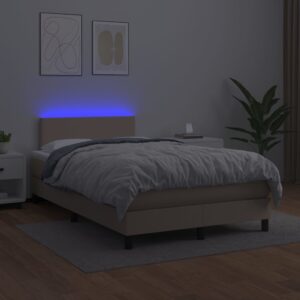 Κρεβάτι Boxspring Στρώμα&LED Καπουτσίνο 120x200 εκ. Συνθ. Δέρμα