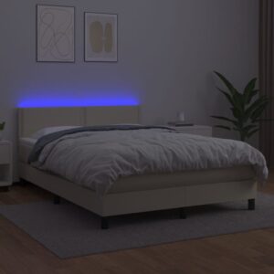 Κρεβάτι Boxspring με Στρώμα & LED Κρεμ 140x190 εκ. Συνθ. Δέρμα