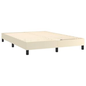 Κρεβάτι Boxspring με Στρώμα & LED Κρεμ 140x190 εκ. Συνθ. Δέρμα