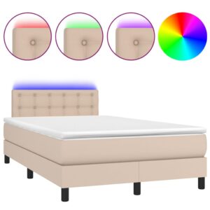 Κρεβάτι Boxspring Στρώμα&LED Καπουτσίνο 120x200 εκ. Συνθ. Δέρμα