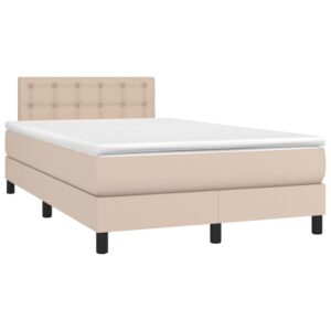 Κρεβάτι Boxspring Στρώμα&LED Καπουτσίνο 120x200 εκ. Συνθ. Δέρμα