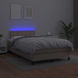 Κρεβάτι Boxspring Στρώμα&LED Καπουτσίνο 120x200 εκ. Συνθ. Δέρμα