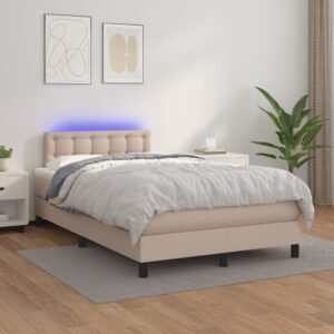 Κρεβάτι Boxspring Στρώμα&LED Καπουτσίνο 120x200 εκ. Συνθ. Δέρμα